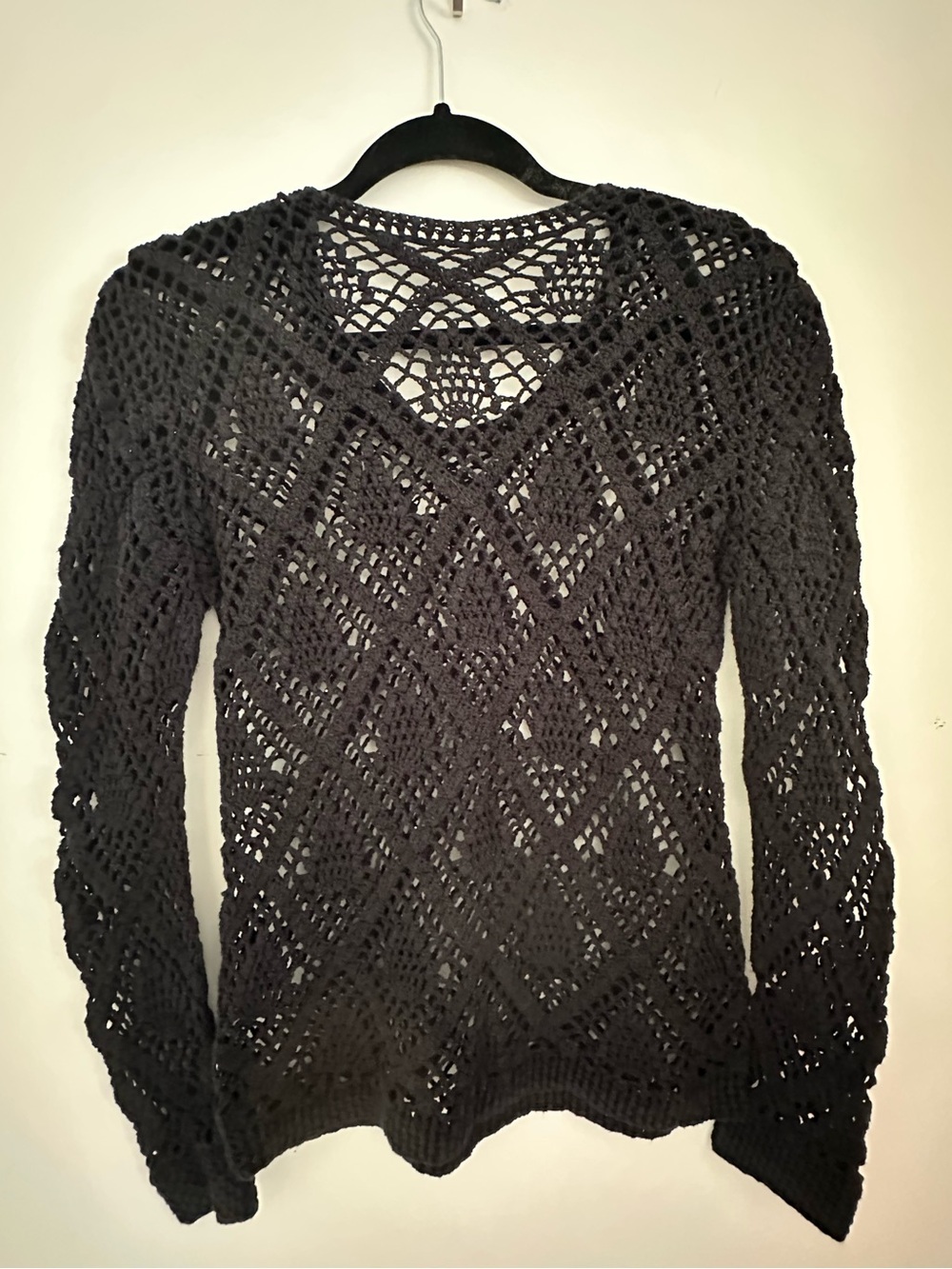Black Crochet Knit Summer Long Sleeve Sweater